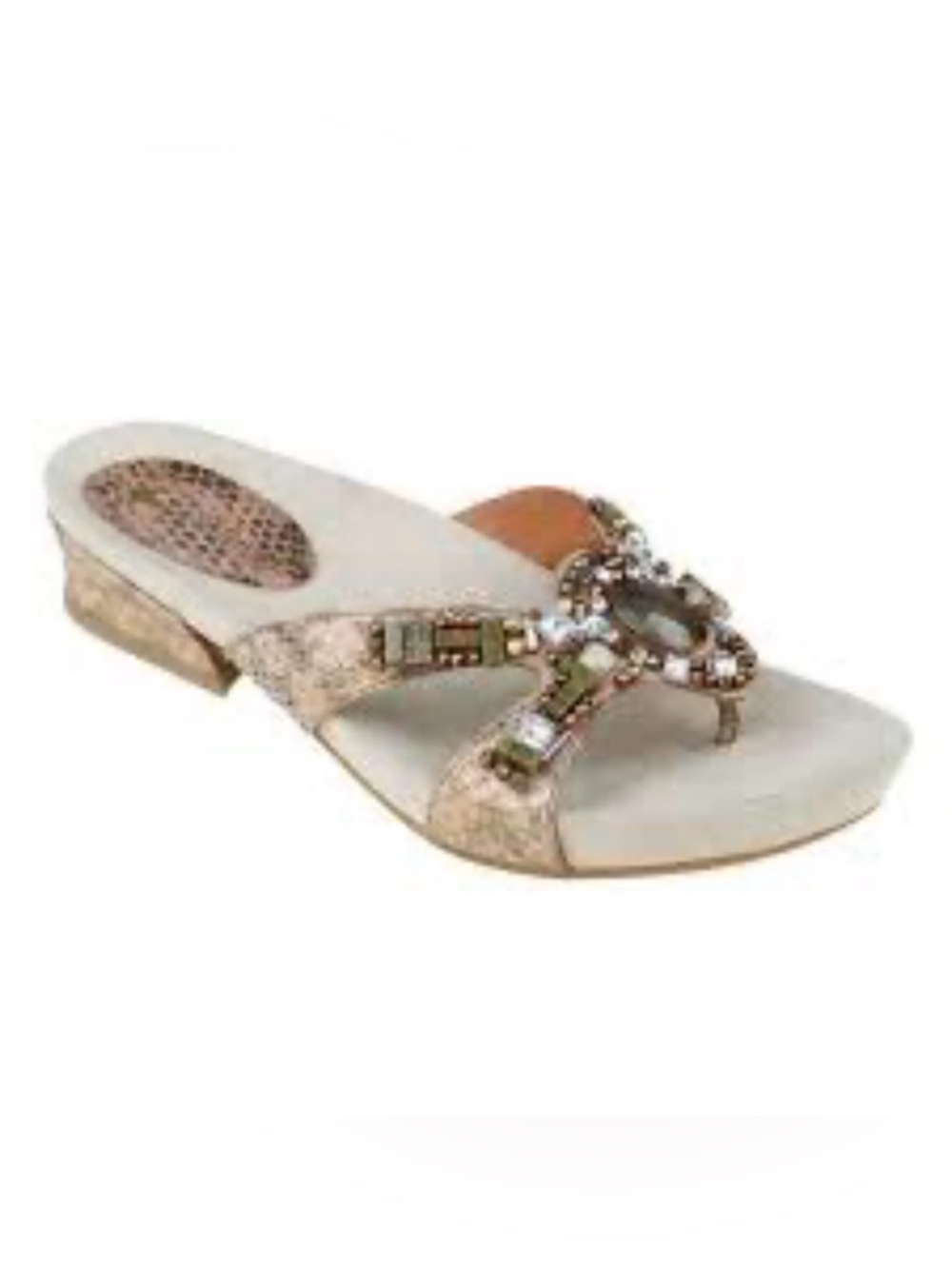 Earthies LAZERETTA Bronze Metallic Snakeskin Beaded Gem Slide Sandals